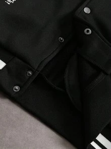 Manfinity Campus Court Aesthetic Post--Men's Long Sleeve "Los Angeles" Print Y2K College Style Varsity Thermal Lined Baseball Jacket, Black And White, Fashionable On INS, Back-To-School & Halloween Must-Have, Perfect Gift For Your Boyfriend, Men Varsity Jacket Black And White Varsity Jacket Los Angeles Jacket , Fall Winter, Grunge - Black - View 4