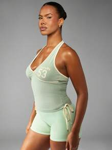 Missguided x Playboy Varsity Number 露背上衣，无袖紧身设计，侧面褶皱运动背心，薄荷绿配色，非常适合夏季节日派对 - 彩色 - 查看 5