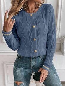 EMERY ROSE Women's Casual Versatile Colorblock Striped Cardigan Fall Winter Cloth For Women - Dusty Blue - View 6