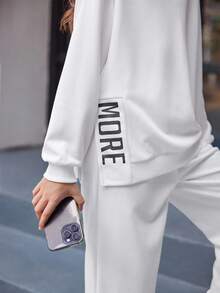 Tween Girl Letter Graphic Hoodie And Sweatpants Set, Casual Sports, Autumn Fall Winter - White - View 5
