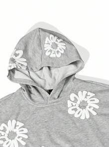 Manfinity Roughcore 男士字母印花连帽衫和运动裤套装，秋季服装 - 灰色 - 查看 6