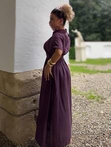 Jeta Ari Chic V-Neck Single-Breasted Twist Waist Long Dress, Women's Vacation/Festival/Going-Out Outfits, Spring/Summer Casual Dresses For Women - Purple - View 4