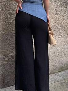 Jeta Ari Pantalones suaves de punto blanco para el hogar, pantalones holgados - Negro - Ver 2