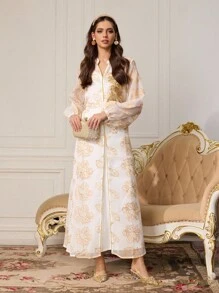 CUCCOO TILAWA Women's Crystal Heel Rhinestone Mesh Pointed Toe Slip-On Pumps, Suitable For Outings, Banquets, Parties And Other Events - Gold - View 2