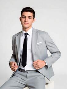 Bộ trang phục 2 món cho bé trai tuổi teen - Áo khoác vest xám ôm vừa vặn + Quần âu, trang phục trang trọng ngoài trời giản dị, thanh lịch, thích hợp cho tiệc sinh nhật, tiệc tối, biểu diễn, tiếp khách, mùa cưới (sinh nhật, đám cưới, khách dự tiệc cưới, cậu bé hầu bàn, cậu bé đeo nhẫn) - Màu Xám nhạt - Xem 1