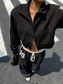 Muchica 女式复古水洗丝带拼接宽松长裤 - 黑與白 - 查看 6