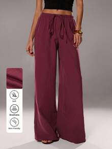TRNVIE Pantalones rectos de algodón de cintura alta informales para mujer