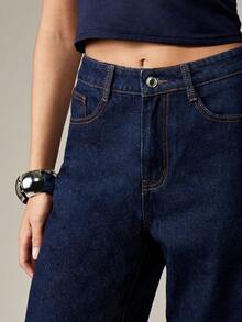 MISSGUIDED Vintage Style Wide Leg Jeans High Waisted Retro Denim Long Pants Classic Casual Workwear Y2K Street Style Fall Winter Fashion Design Raw Denim - Blue - View 6