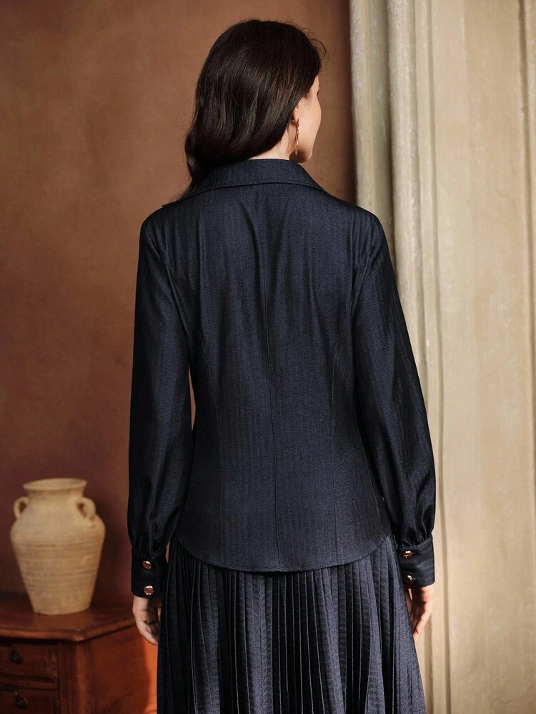 Women's Modern Abstract Stripe Print Patchwork PU Long Sleeve Shirt