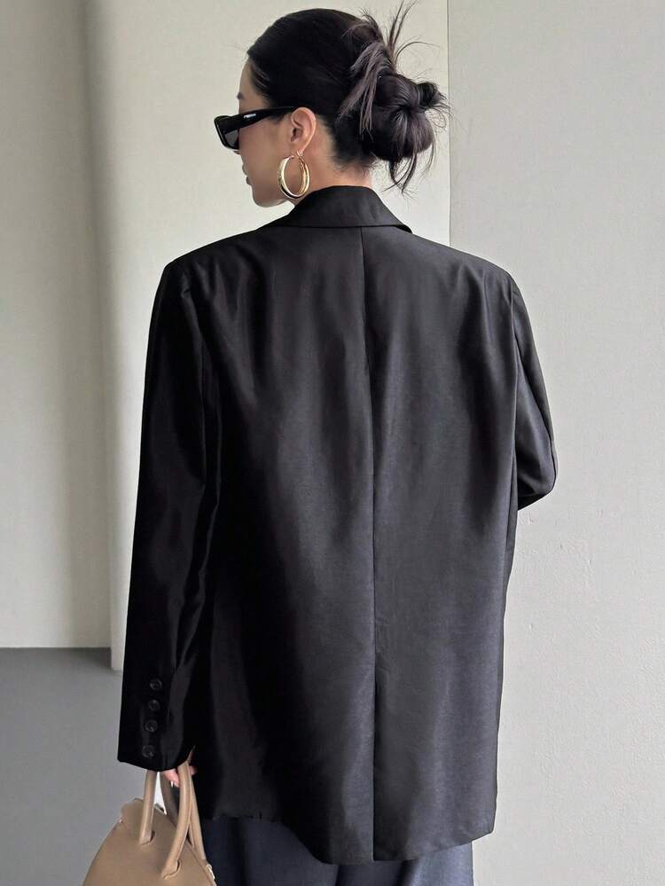 Women's Loose Fit Long Sleeve Lapel Collar Wide Shoulder Casual Vintage Jacket, Autumn/Winter Business Attire