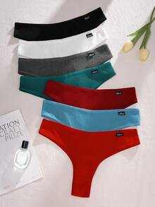 SHEIN 7pcs/Pack Plus Size Seamless Solid Color Briefs, Ribbed Thong Underwear - Multicolor - View 1