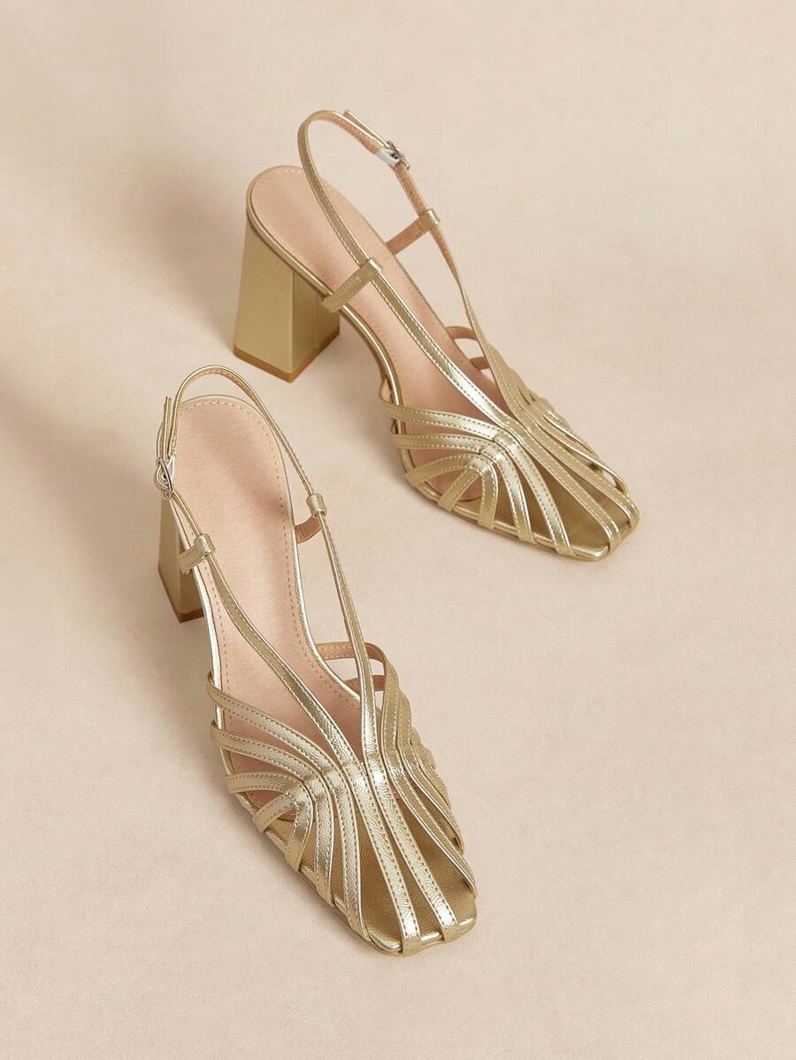 Rosivie Giày cao gót đế dày mũi vuông bằng da PU màu đen dành cho nữ, kiểu dáng tối giản, thời trang và thoải mái, phù hợp cho cả mặc hàng ngày và các dịp lễ Giáng sinh. - Vàng - Xem 1