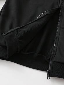 PAVTROS Tween Boy Matching Casual All-Match Versatile Sports Chic Urban Street Cross Print Zip-Up Loose Sweatshirt In Black - Black - View 6