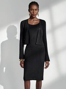 Almamuse 女士优雅修身针织长袖连衣裙套装