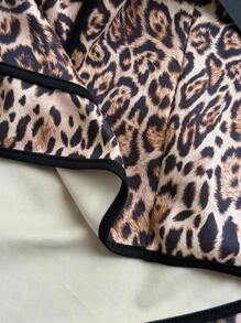 Elenzga Plus Size Women's Leopard Print Contrast Piping Tie Front Loose Jacket, Casual Style For Spring & Autumn Winter Autumn Fall - Multicolor - View 6