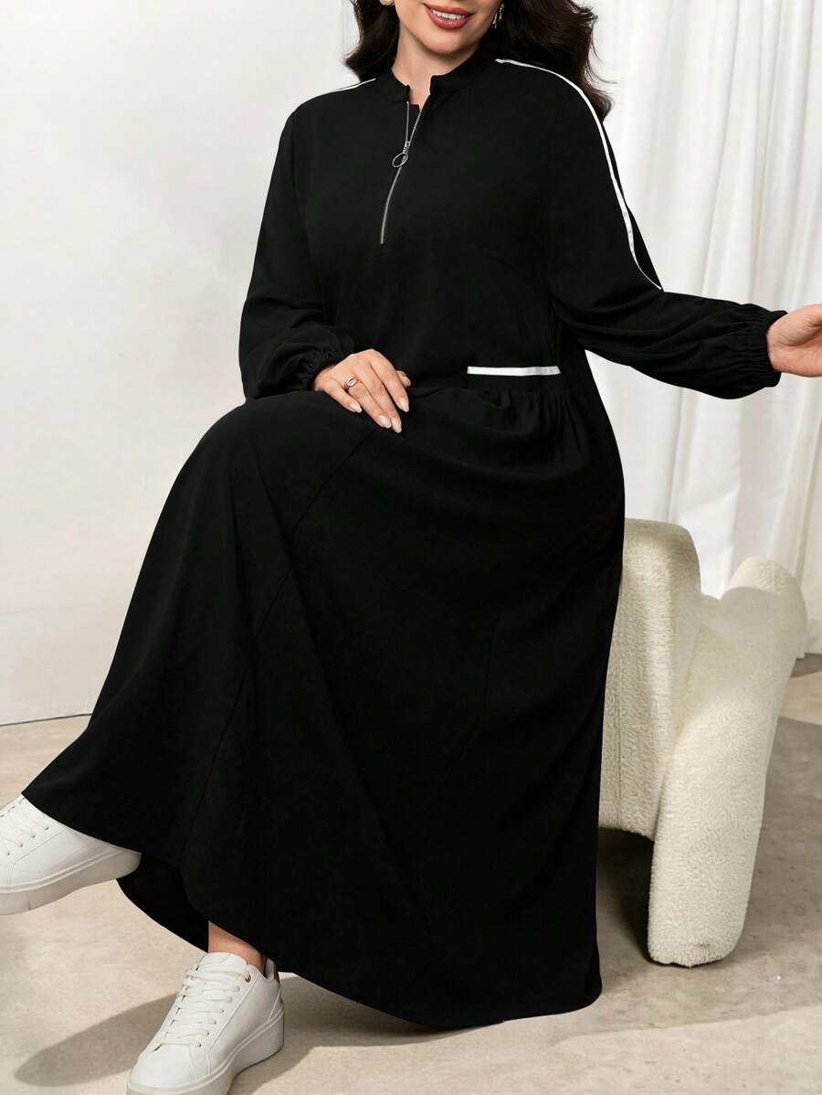 Modelyn New Autumn/Winter Stand Collar Long Sleeve Waist Cinched Slim Fit Dress, Versatile Fall Cloth For Women - Black - View 1