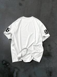Manfinity EMRG 男士休闲字母印花短袖T恤，夏季 - 白色 - 查看 2