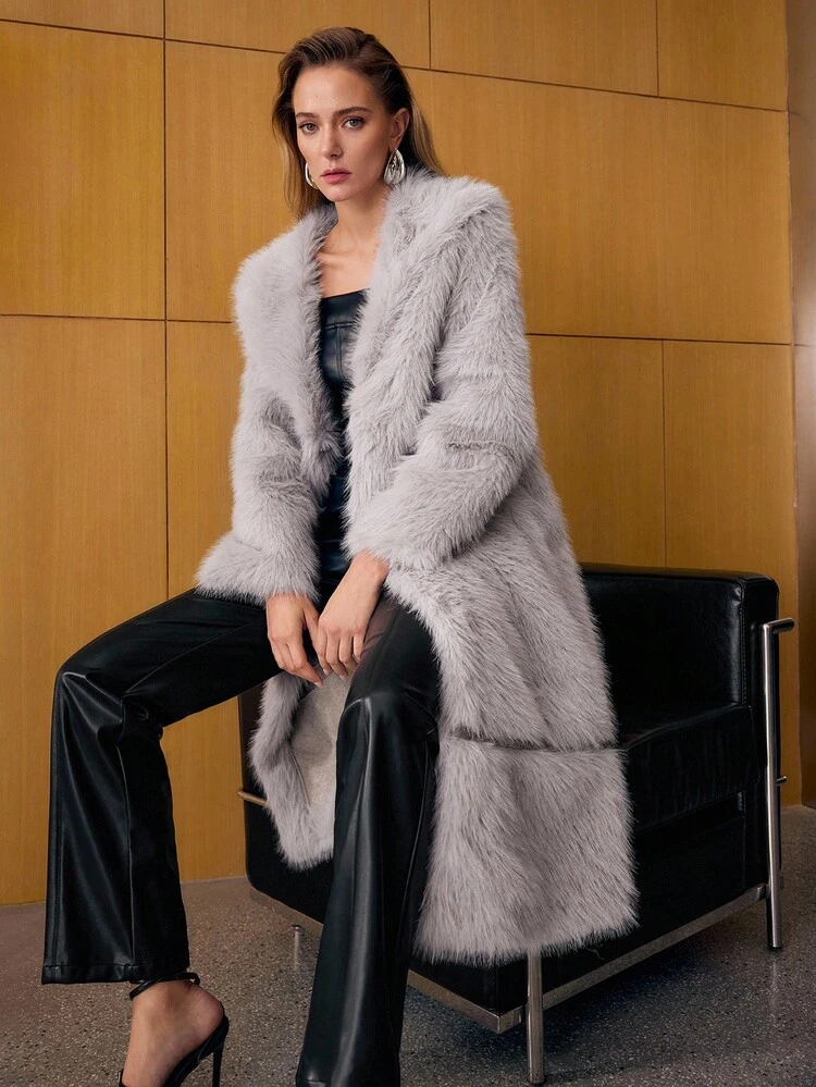 WOMEN'S LONG FAUX FUR COLLAR COAT, AUTUMN/WINTER