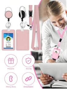 4/2/1 pieza Portador de tarjeta morado/rosa con cordón, clip retráctil, estuche para tarjeta de identificación de estudiante, titular de credencial de graduación/trabajo, tarjeta de empleado, portador de tarjeta de autobús - Multicolor - Ver 6