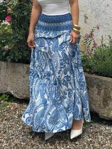 Jeta Ari Women's Bohemian Printed Skirt, Casual Daily Vacation Wear, Spring/Summer - Blue - View 3