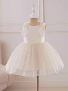Glamorique Kids Vestido de Princesa Elegante e Fofo para Meninas Bebê, com Laço, Sem Mangas, Tule, Saia Volumosa de Cetim - Damasco - Visão 4