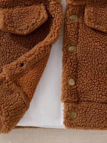 SHEIN Baby Boy Vintage Style Fleece Collar Jacket Fall Winter - Brown - View 6