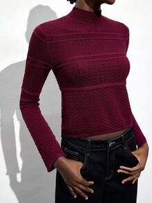 Maija Women's Stand Collar Long Sleeve Hollow Design Fitted Fashionable Sweater Burgundy Tops For Women Wine Red Top Maroon Top Turtle Neck Top Dark Red Top Casual Tops Red Top Fall Sweaters Halloween Sweater Going Out Tops Casual Tops Women Rave Outfits Burgundy Top Chic Autumn Christmas Women's Clothing Christmas Jumper Going Out Tops Burgundy Tops,