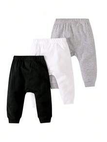 SHEIN Vintaside Kids Baby Boy 3pcs Solid Bow Front Joggers - Multicolor - View 2