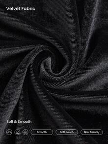 GLOWMODE Smooth Soft Velvet Adjustable Drawstring Waist Straight Leg Pants With Side Pockets Daily Casual - Black - View 5