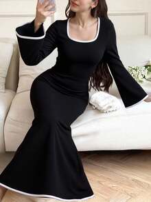 Tween Girls Pearl Beaded Pleated Pink Wide Strap Fitted Flared Formal Party Dress Fall Winter - Black - View 1