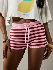 MISSGUIDED 夏季针织热裤高腰抽绳罗纹短裤沙滩装度假装节日时尚休闲裤 - 粉色 - 查看 5