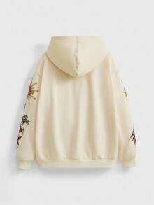 ROMWE Street Life Y2K Halloween Streetwear Virgin Mary Cross Graphic Loose Sweatshirt Sweatshirt - Apricot - View 4