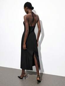 Maija 女式时尚纯色金属环连衣裙 - 黑色 - 查看 3