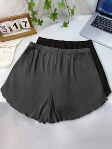 SHEIN LUNE Plus Size Casual Solid Color Shorts, Fashionable And Versatile, Suitable For Summer - Multicolor - View 2