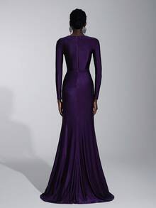 Elitara 优雅、浪漫、性感、简约、紫色、针织、串珠装饰、镂空、鱼尾下摆、时尚、节日、度假、生日派对、婚礼活动、伴娘礼服 - 紫色 - 查看 3