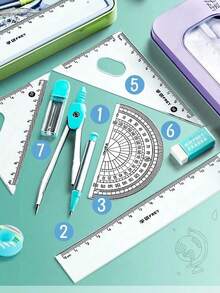 7/20pcs Math Drawing Tool Set In Compass And Ruler Style With Eraser For Student Exam And Homework, Suitable For Elementary Students Back To School