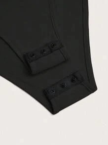 SHEIN Clasi 女士标准尺寸圆领束腰花卉装饰优雅修身紧身衣 - 黑色 - 查看 6