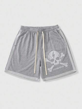 Goth Pantaloncini casual da uomo con stampa teschio, estivi