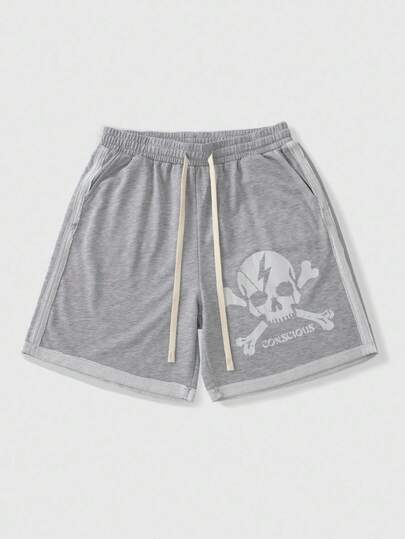 Goth Pantalones cortos sueltos con estampado de calavera para hombre, de verano