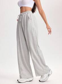 SHEIN Sports Damen Lässig Einfarbige Sporthose - Grau - Übersicht 3