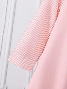 1pc Young Girl's Sweet Pink Plaid Patchwork Long Sleeve Shirt Dress,Hidden Zipper Back,Cute Ruffle Bow Dress For Party,Holiday,Autumn,Back To School - Multicolor - View 3