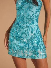 Glamine Váy ngắn bandeau thêu hoa đính hạt màu ngọc lam cho nữ, Váy ngắn màu xanh cho nữ, Váy ngắn bandeau cho nữ, Váy thêu hạt cho nữ, Đa năng cho tiệc tùng, hẹn hò, kỳ nghỉ, lễ hội âm nhạc - Màu xanh lam - Xem 7