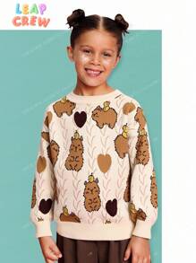 Leap Crew Leap Crew Young Girls' Cute Capybara Cartoon Animal Pullover Sweater Kids Sweaters For Girls Bear Sweater Kids,In Fall/Winter - Khaki - View 6