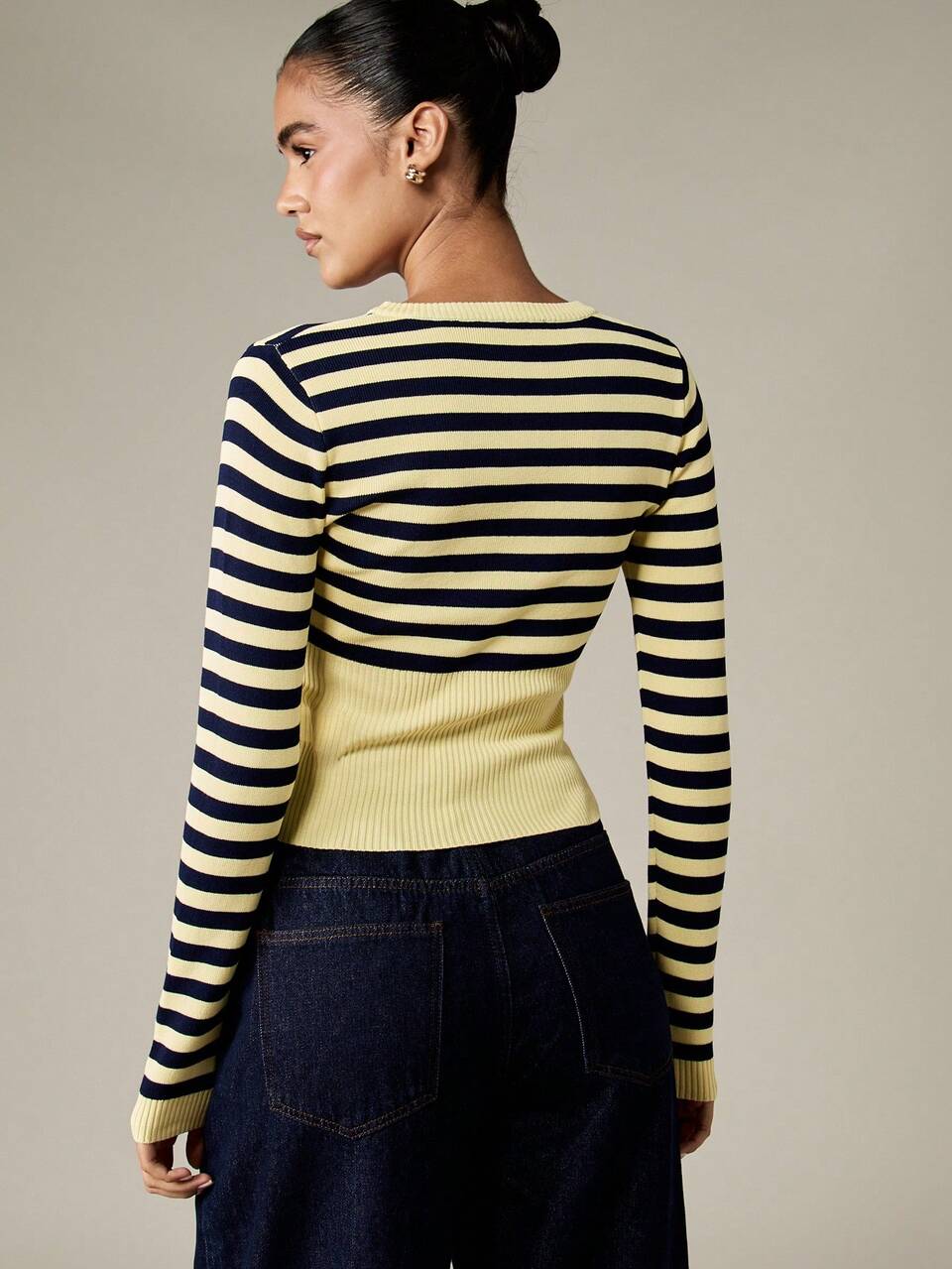 MISSGUIDED Vintage inspirierter maritimer gestreifter Crop Strickpullover mit langen Ärmeln, taillierter Passform, Retro-Stil für Winter und Herbst, Lässig Wear