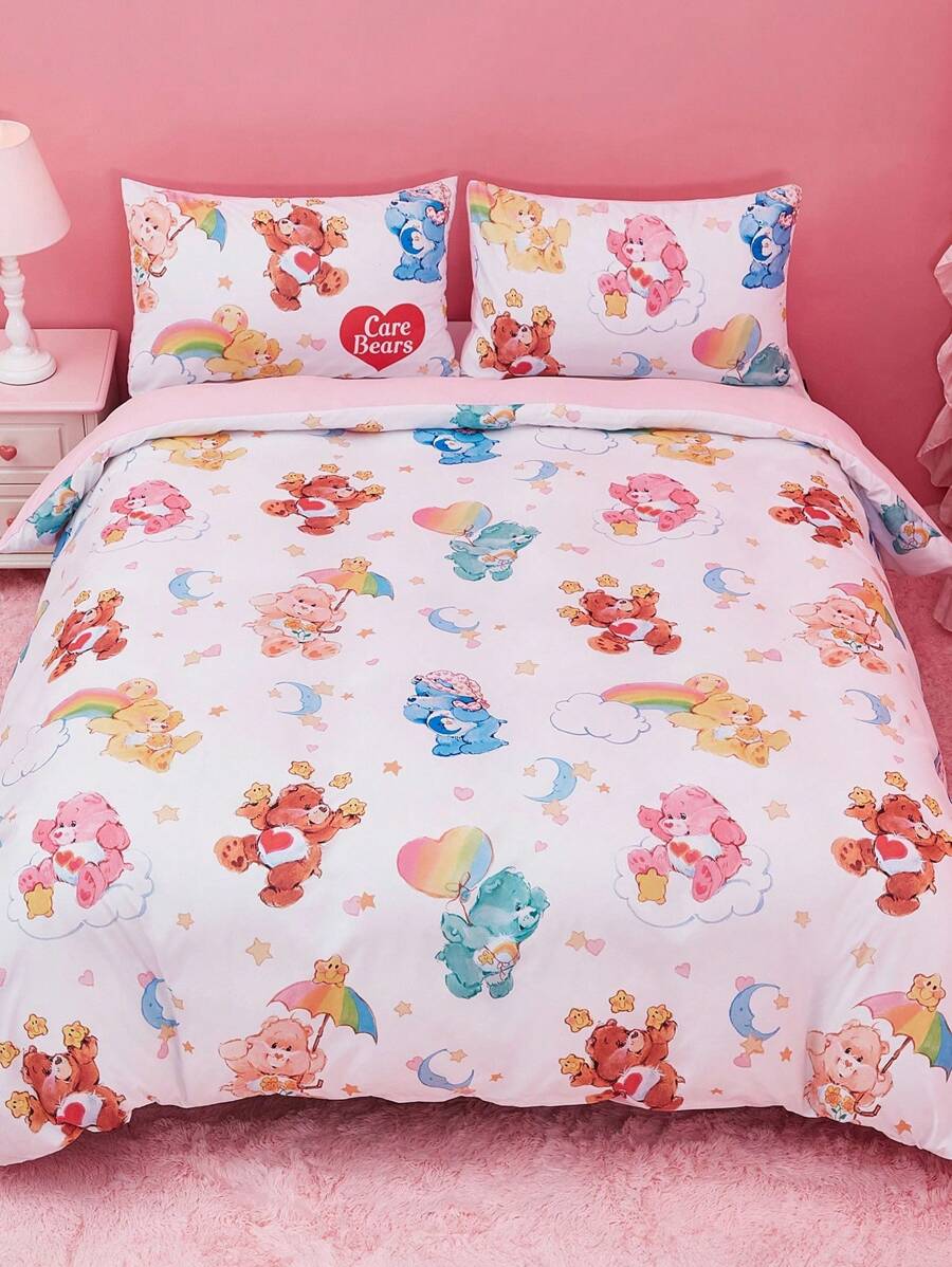 SHEIN X Care Bears Cute Bear Print Duvet Cover Set, Soft And Comfortable, Suitable For Various Beds - Multicolor - View 1