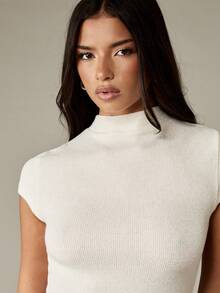 MISSGUIDED Vestido mini de cuello alto ajustado de punto acanalado de manga larga para invierno, vestido de moda de otoño para fiesta, club y salida nocturna - Blanco - Ver 6