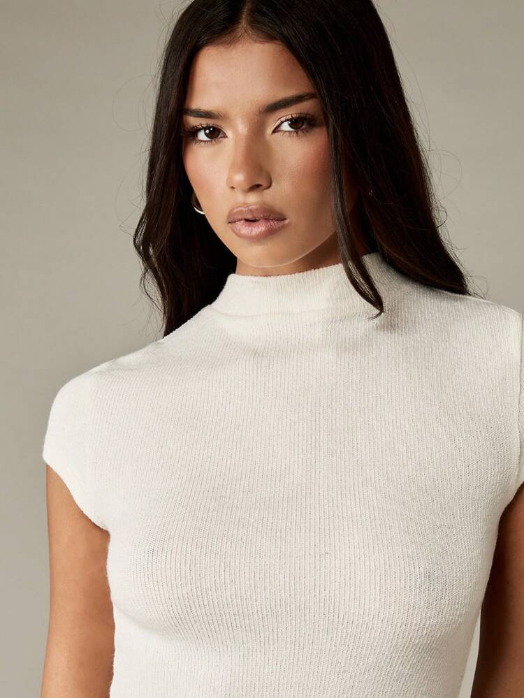 MISSGUIDED Mock Neck Mini Dress Fitted Ribbed Knit Long Sleeve Winter Bodycon Fall Fashion Evening Party Club Night Out Dress