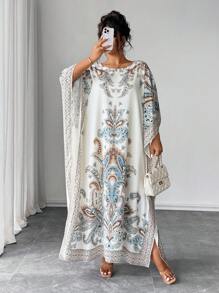 Elenzga Đầm dự tiệc & đi chơi in họa tiết tay cánh dơi cỡ lớn cổ tròn - Nhiều màu - Xem 3