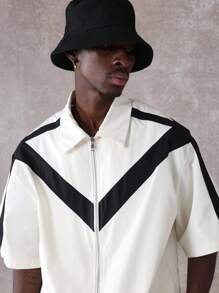 SUMWON 设计师运动套装都市街头风格短袖拉链运动夹克搭配短裤运动跑步篮球夏季宽松版型 - 白色 - 查看 7