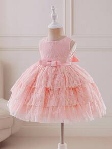 Glamorique Kids Robe de fille de fleurs pour Noël, robe de fête, robe du Père Noël, robe du Nouvel An, robe d'automne, vêtements d'extérieur, robe de fête d'anniversaire, robe de mariage de vacances, robe élégante pour invité de mariage, robe de mariage de Noël, robe d'anniversaire, robe de bal de Noël, robe de princesse pour bébé fille, robe rose en dentelle et tulle, tenue de scène, robe somptueuse pour le Moyen-Orient, robe d'automne-hiver - Rose bonbon - Voir 1